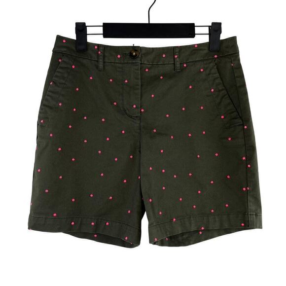 Boden Rachel Chino Shorts Army Green Embroidered Pink Polka Dot Size US 6 - Picture 2 of 10